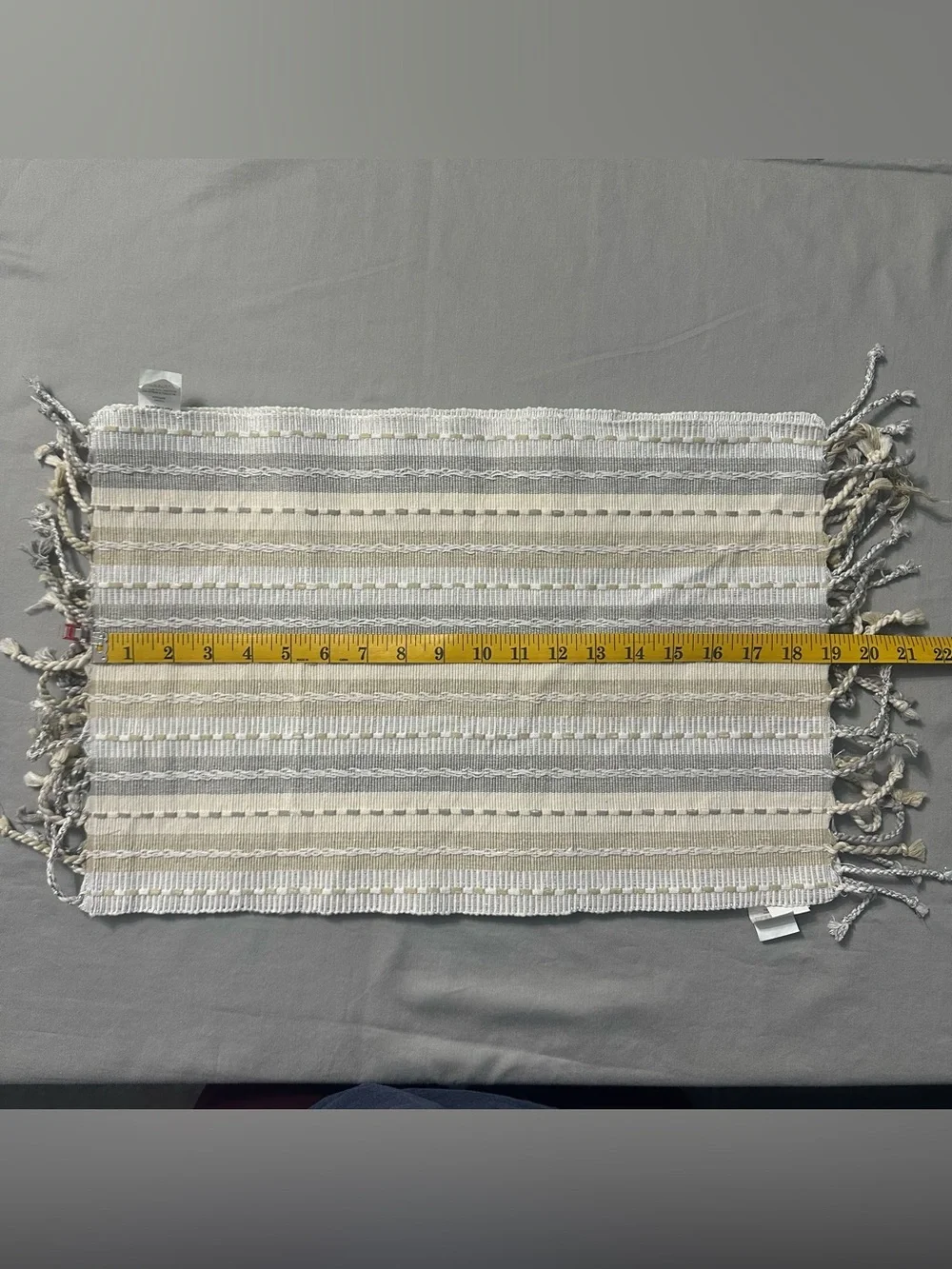 Pier 1 Imports Striped Woven Placemats Cotton Metallic Fringe Boho Cream Set 6